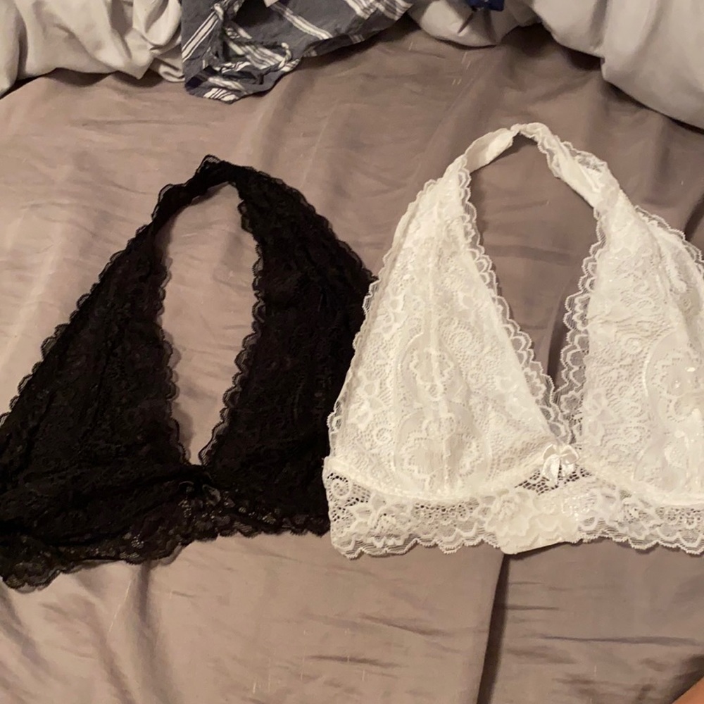 Size small, halter top bralettes, lace, white and black, brand new, never worn